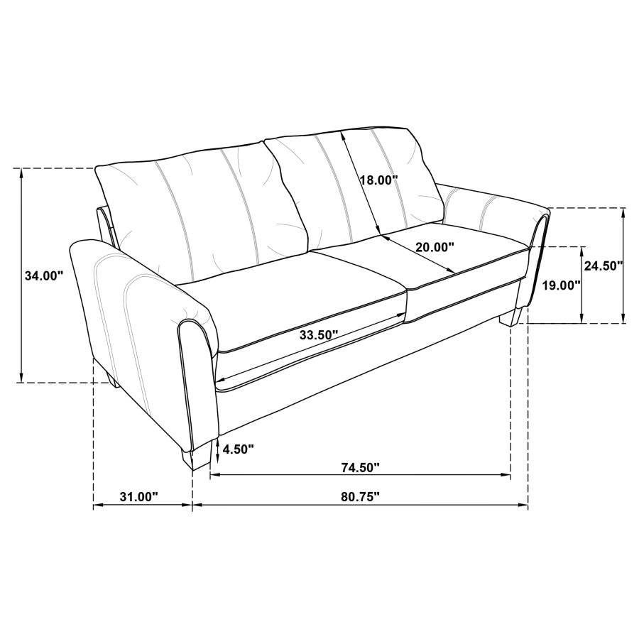 DAVIS 2-PIECE UPHOLSTERED ROLLED ARM SOFA CHAIR SET GREY - Closeout Deal