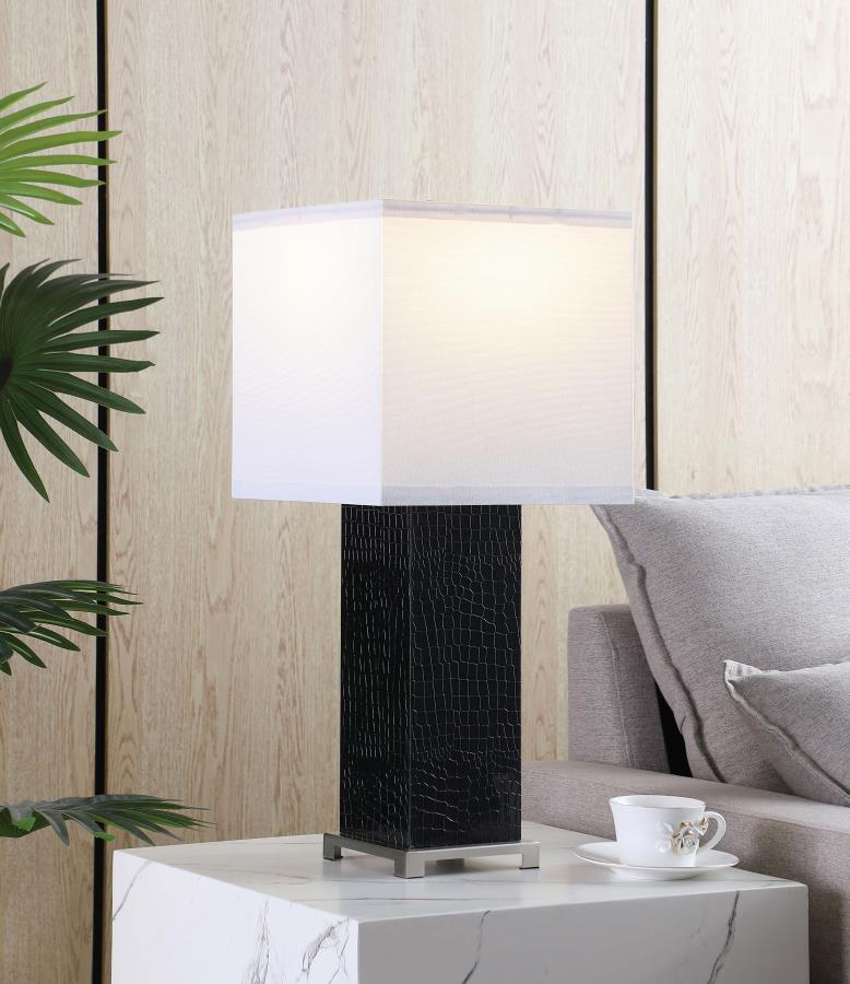 BRIDLE 25-INCH SQUARE SHADE FAUX CROCODILE TABLE LAMP BLACK - Closeout Deal
