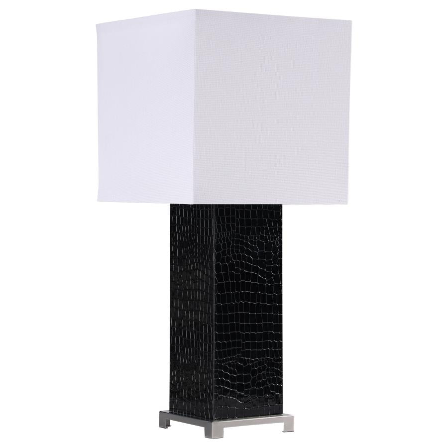 BRIDLE 25-INCH SQUARE SHADE FAUX CROCODILE TABLE LAMP BLACK - Closeout Deal