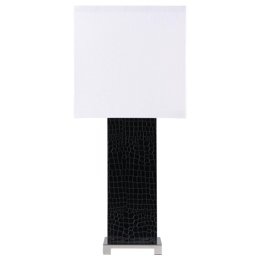 BRIDLE 25-INCH SQUARE SHADE FAUX CROCODILE TABLE LAMP BLACK - Closeout Deal