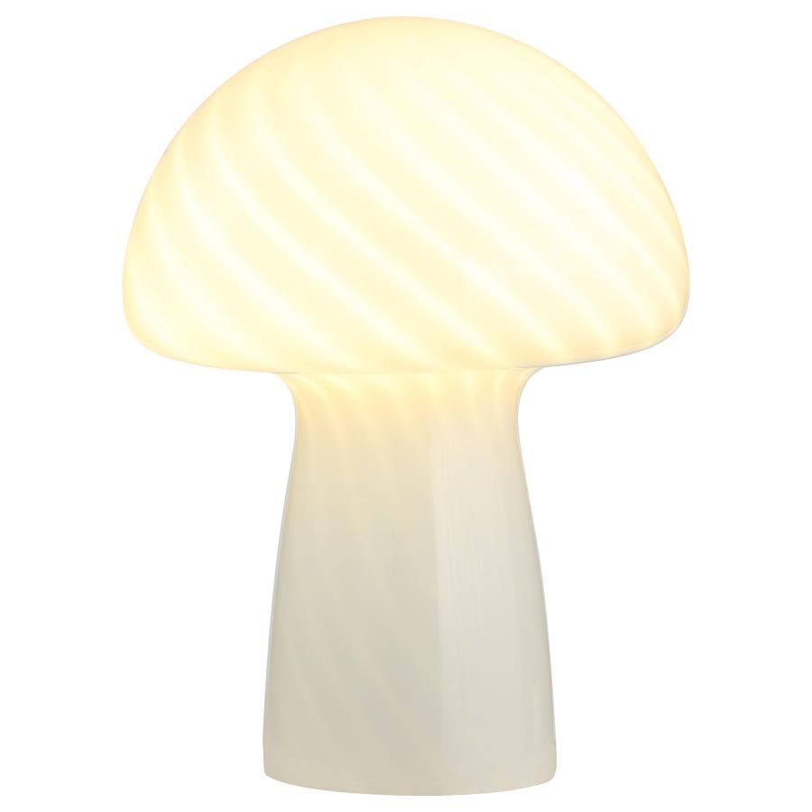 KANABY MUSHROOM SHAPED GLASS BEDSIDE TABLE LAMP WHITE - Closeout Deal