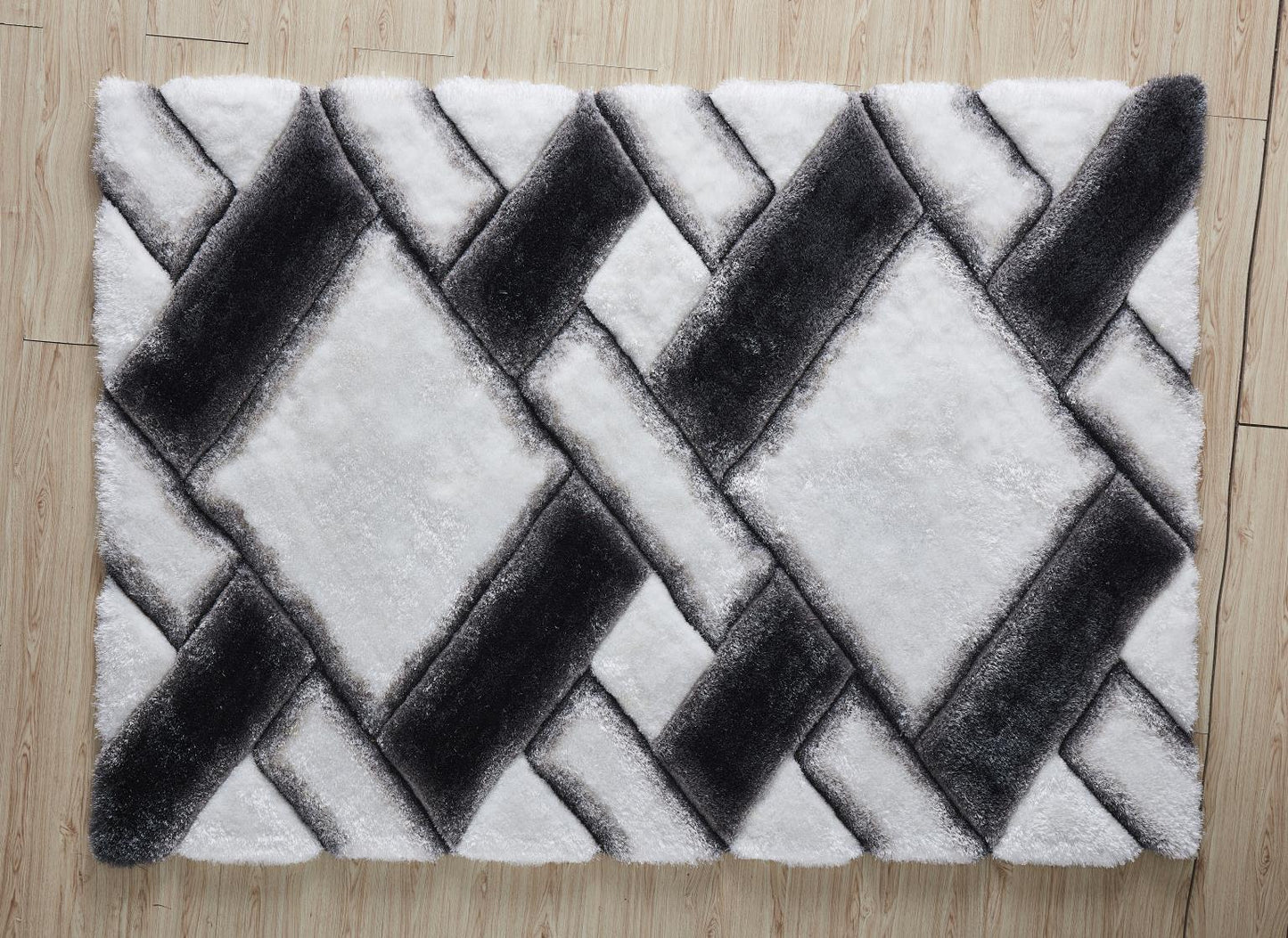 Mateos Black & White Diamond Shag Rug