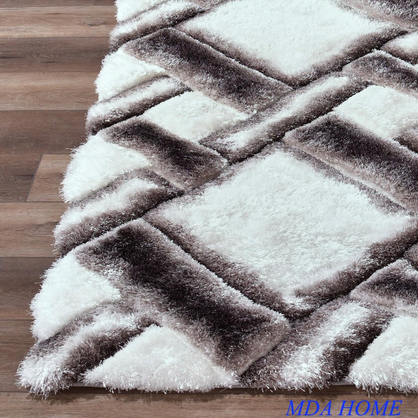 Mateos Black & White Diamond Shag Rug
