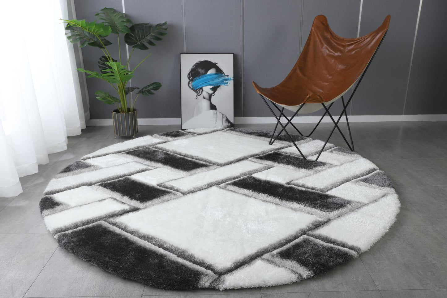 Mateos Black & White Diamond Shag Rug