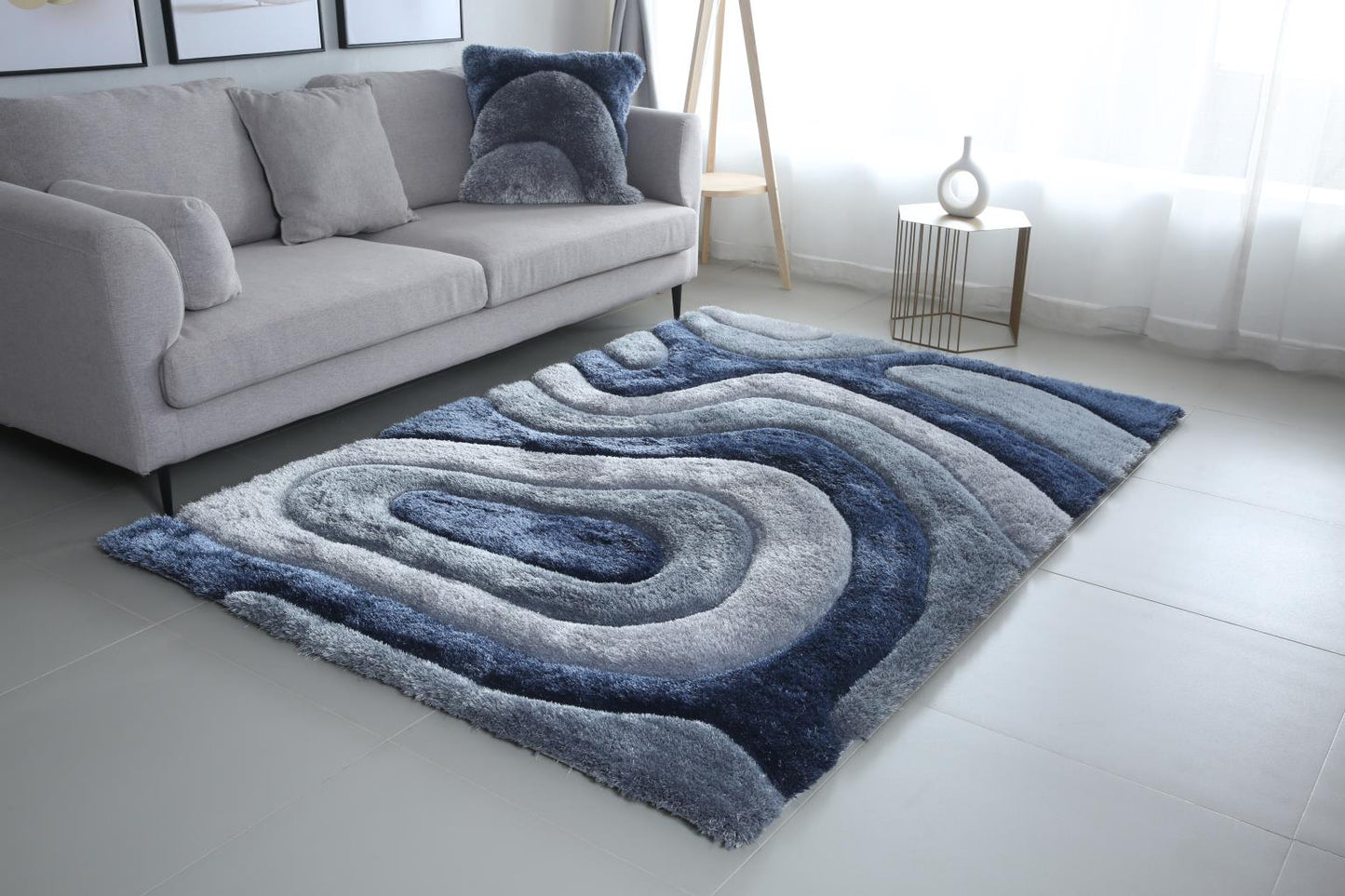 Mateos Blue Grey Shag Rug