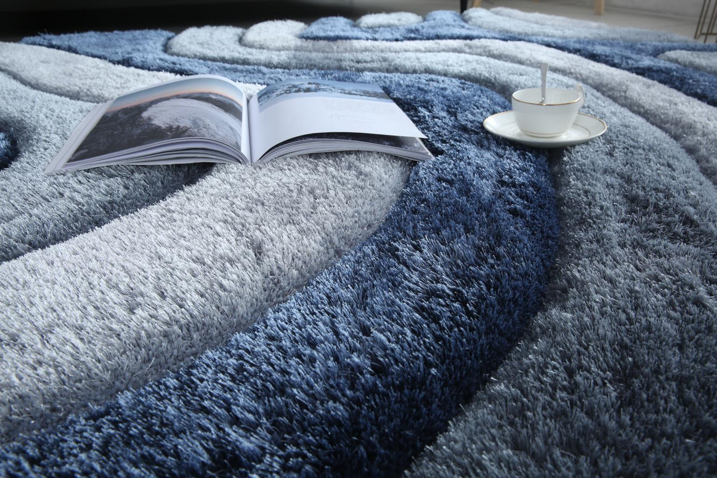 Mateos Blue Grey Shag Rug
