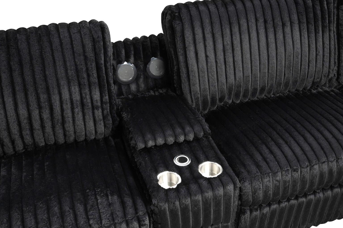 Vegas - Black Power Recliner Sectional with Storage Console, Bluetooth Speaker, Wireless Charger, Cup Holder, USB Charger