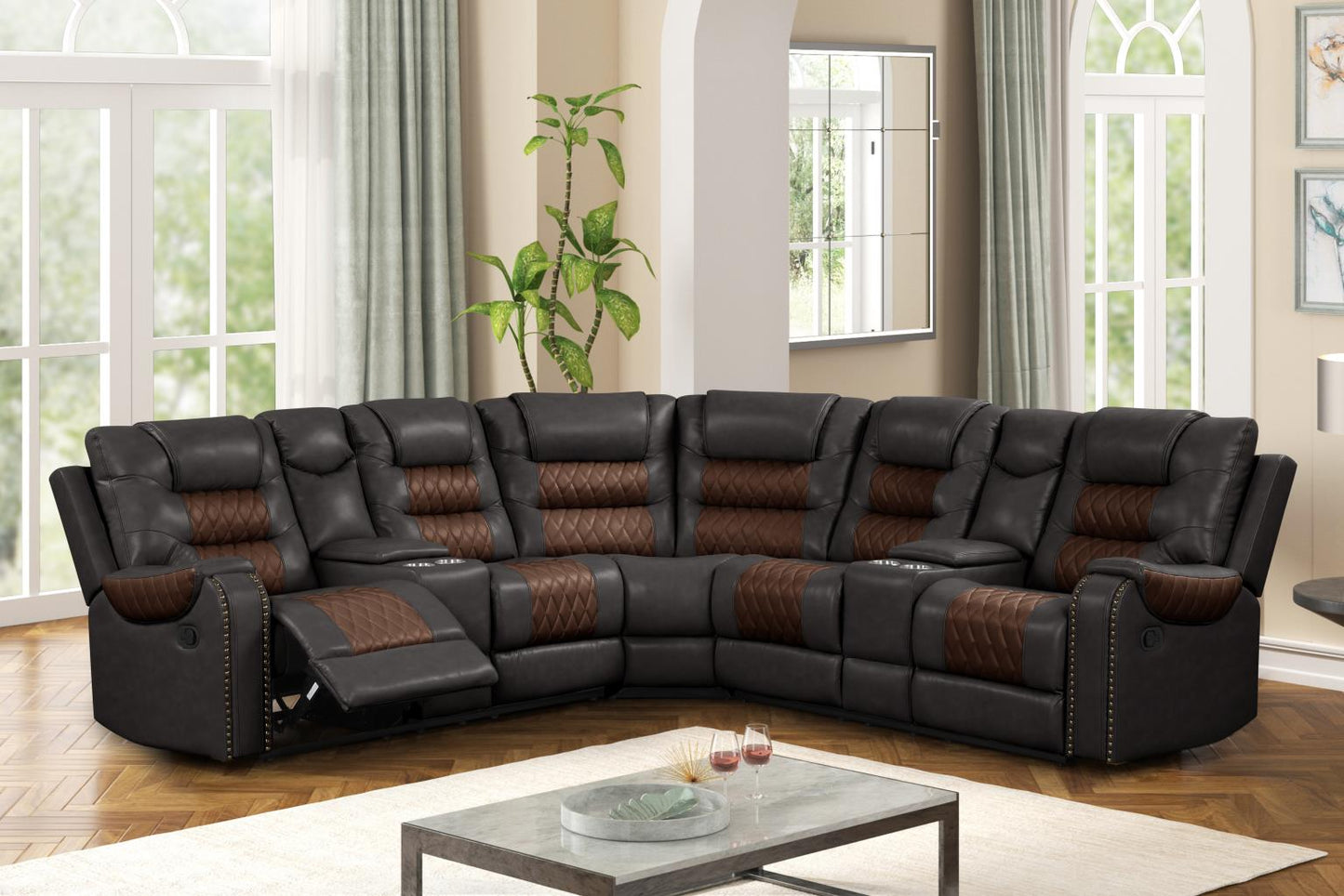 Cowboy Reclining Sectional - Brown on Brown