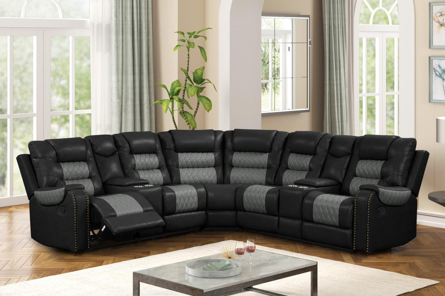 Cowboy Reclining Sectional - Grey on Black