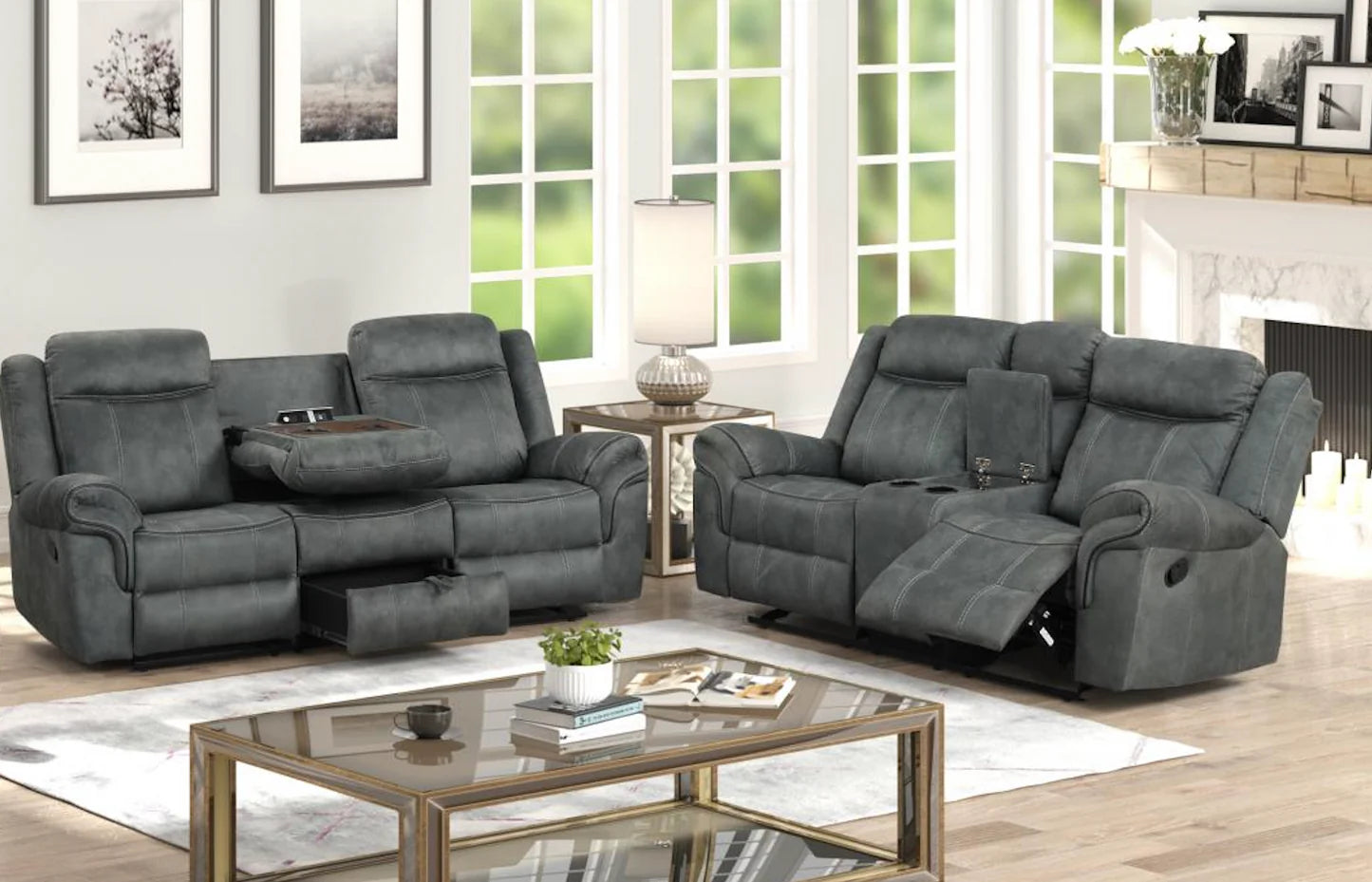 Palm Grey Reclining Living Room Set
