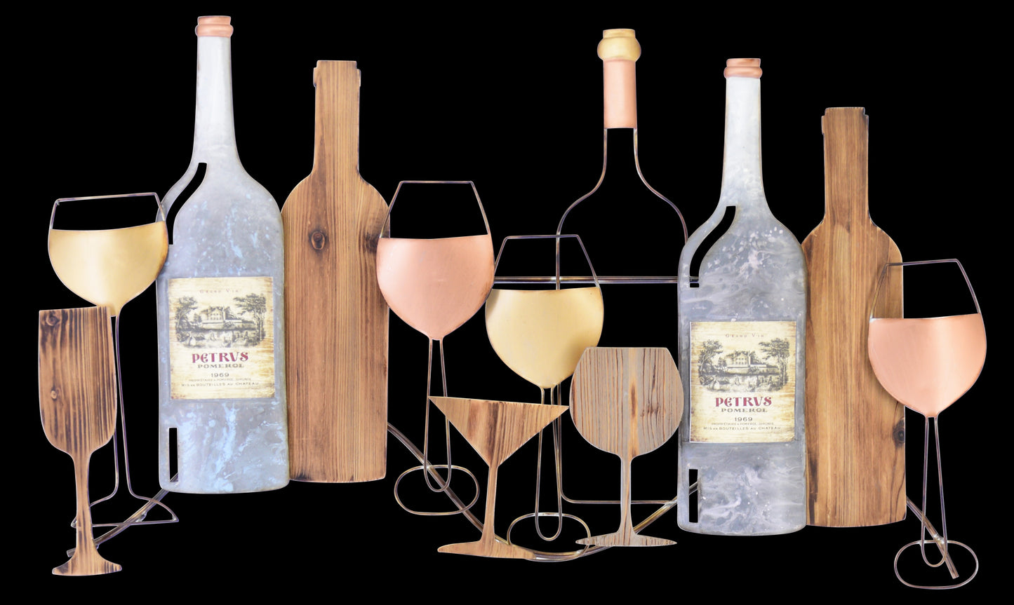 Wine and Glasses Wall Art – 43"x26" Mixed Media