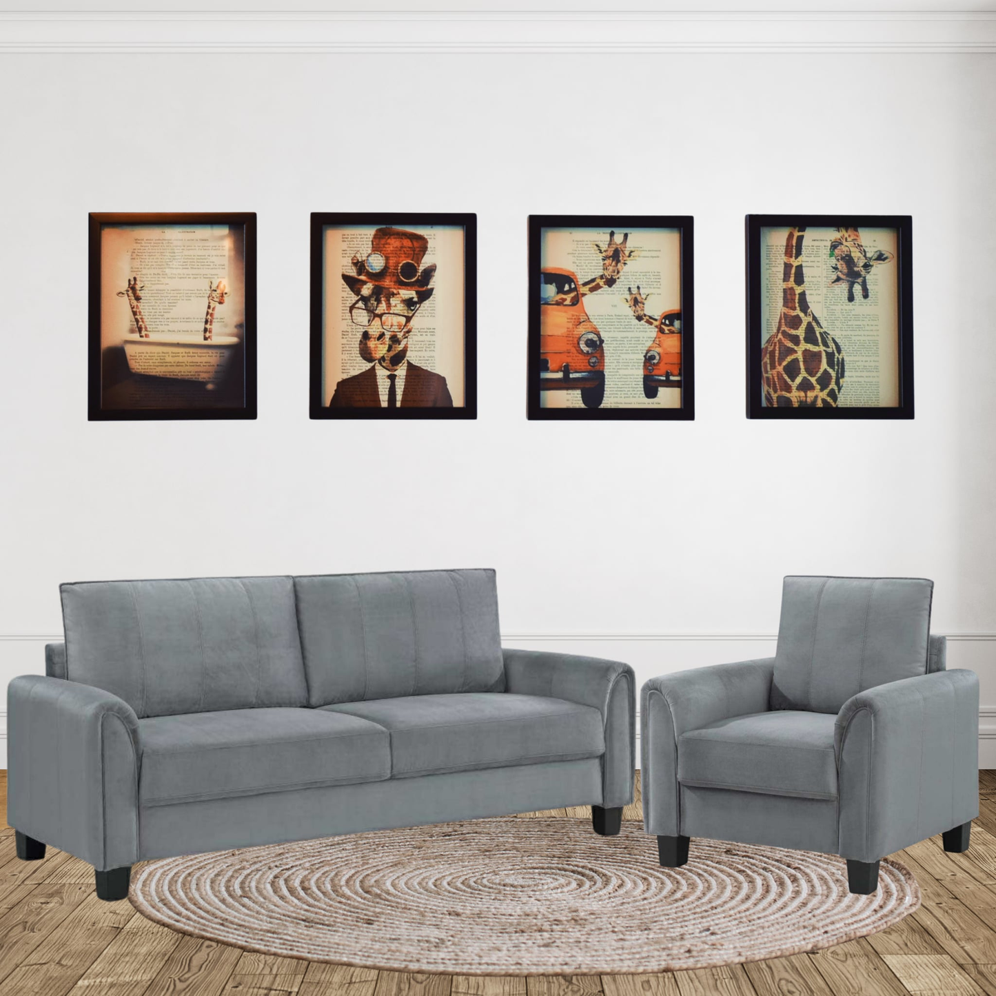 DAVIS 2-PIECE UPHOLSTERED ROLLED ARM SOFA CHAIR SET GREY - Closeout Deal