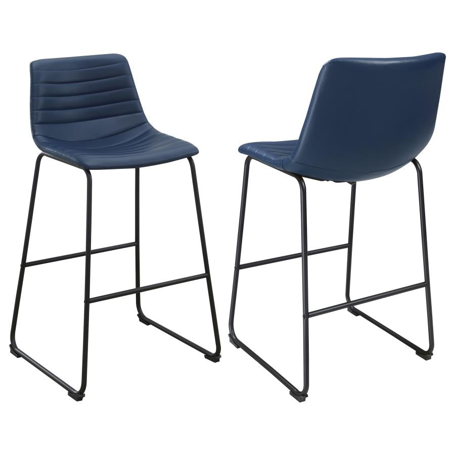 ZUNI FAUX LEATHER UPHOLSTERED BAR CHAIR BLUE (SET OF 2) - Closeout Deal