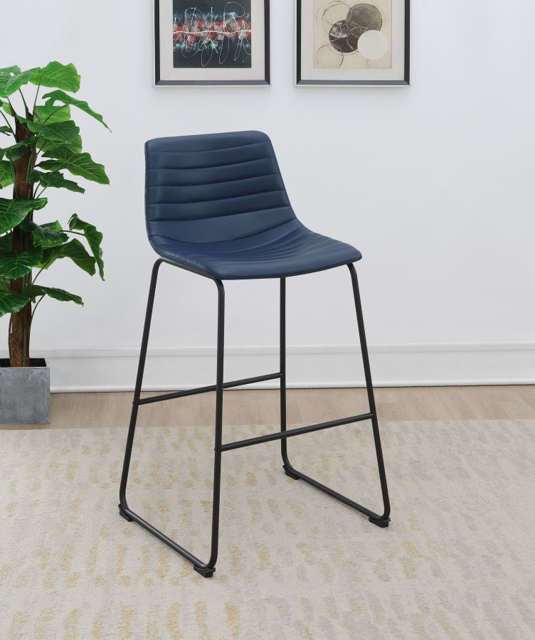ZUNI FAUX LEATHER UPHOLSTERED BAR CHAIR BLUE (SET OF 2) - Closeout Deal