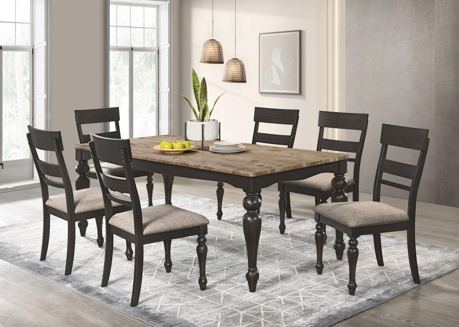 BRIDGET 7-PIECE RECTANGULAR DINING SET CHARCOAL SAND THROUGH - Closeout Deal