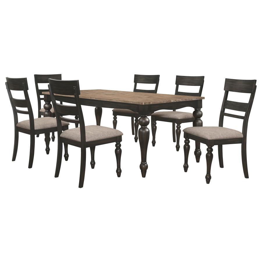 BRIDGET 7-PIECE RECTANGULAR DINING SET CHARCOAL SAND THROUGH - Closeout Deal