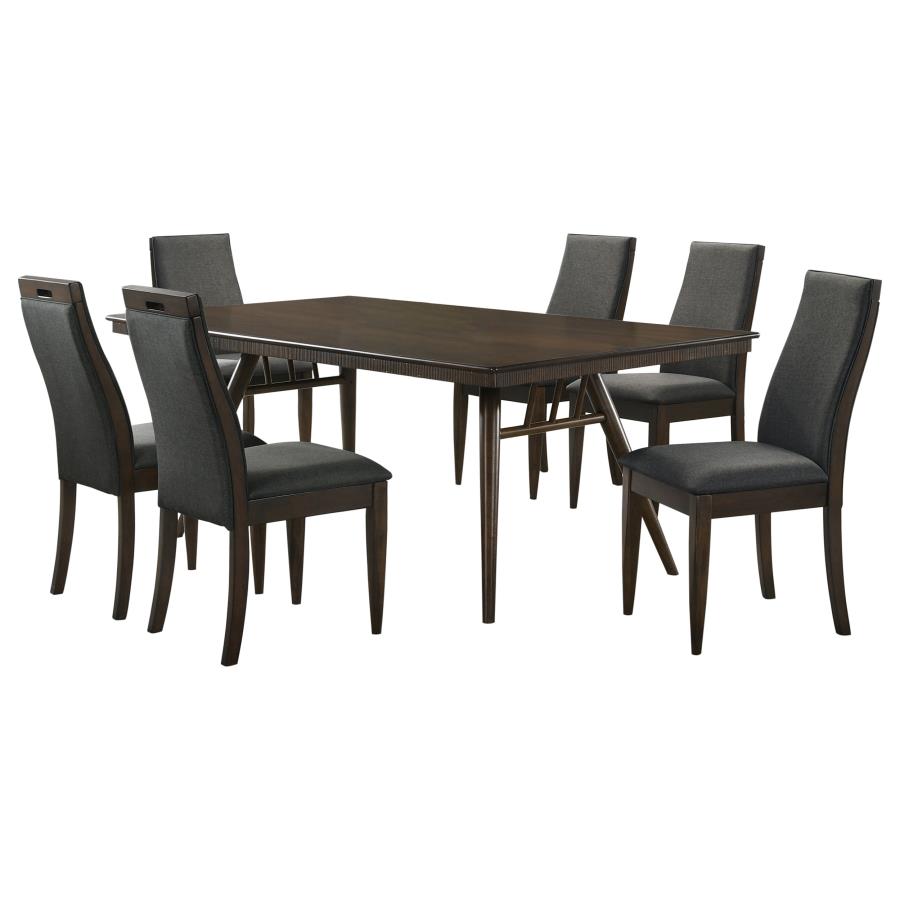 WES 7-PIECE RECTANGULAR DINING TABLE SET DARK WALNUT - Closeout Deal