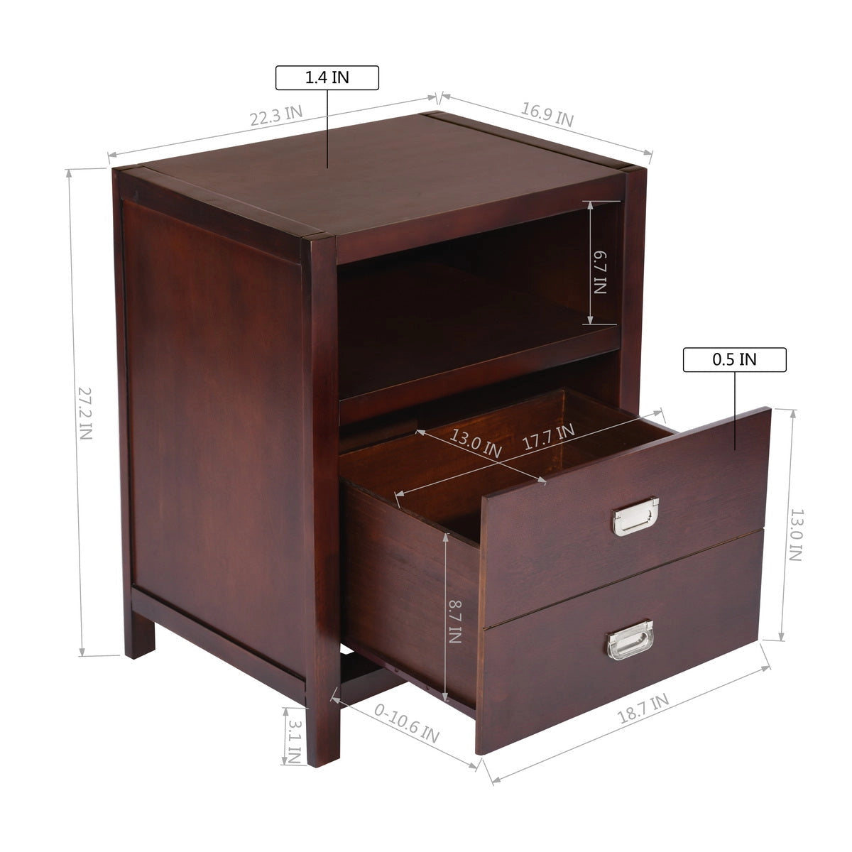 Brown Single Drawer Nightstand, Side Table - New