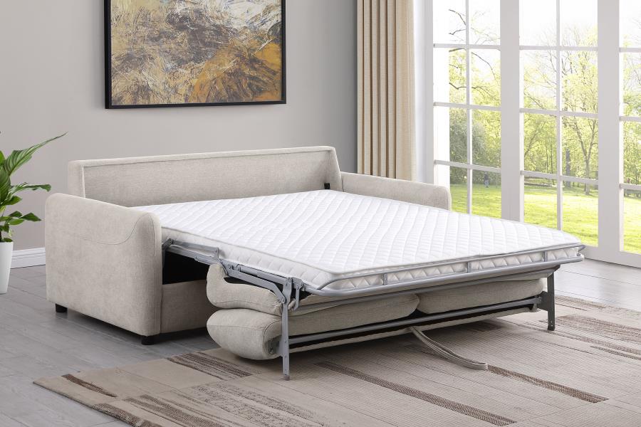 RYLIE UPHOLSTERED SOFA SLEEPER WITH QUEEN MATTRESS BEIGE - Closeout Deal