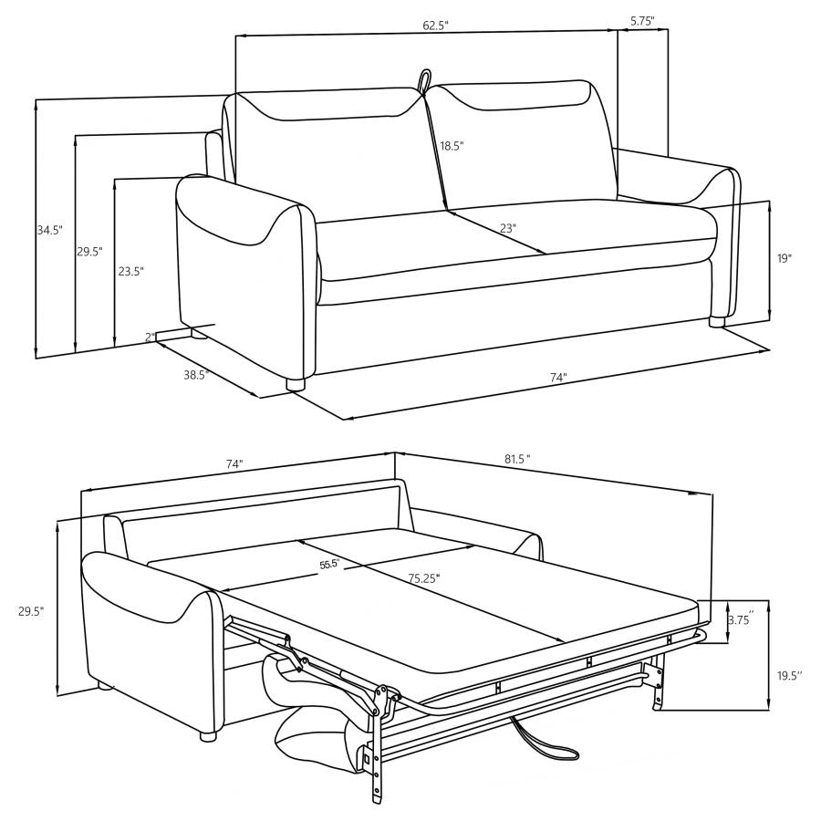 RYLIE UPHOLSTERED SOFA SLEEPER WITH QUEEN MATTRESS GREY - Closeout Deal