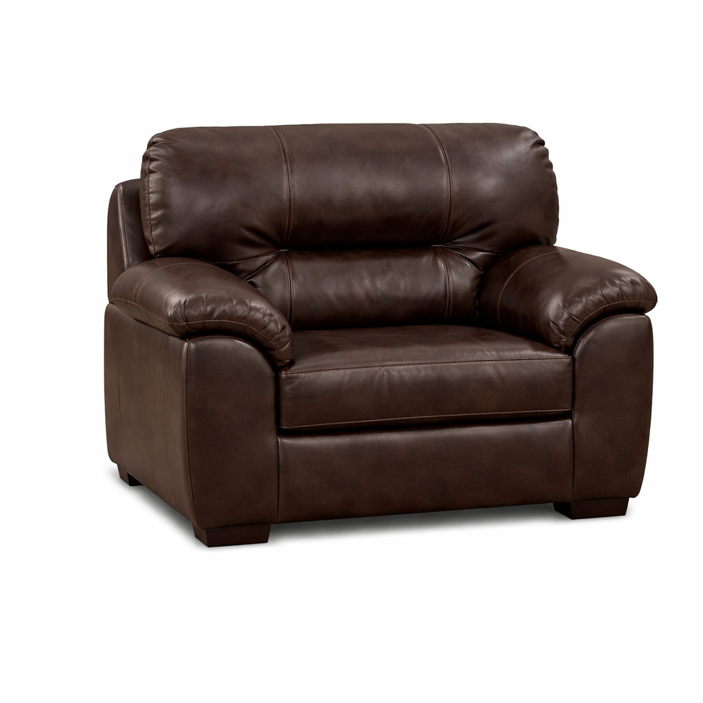 Austin Chocolate Pleather 4 Piece Living Room Set - Sofa, Loveseat, Chair & 1/2, Ottoman