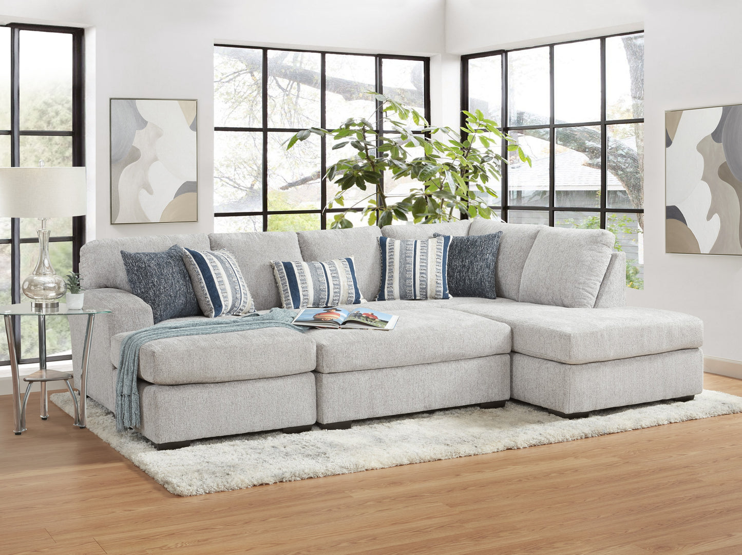 Bita Platinum Sectional & Ottoman - Light Grey Fabric Living Room Set