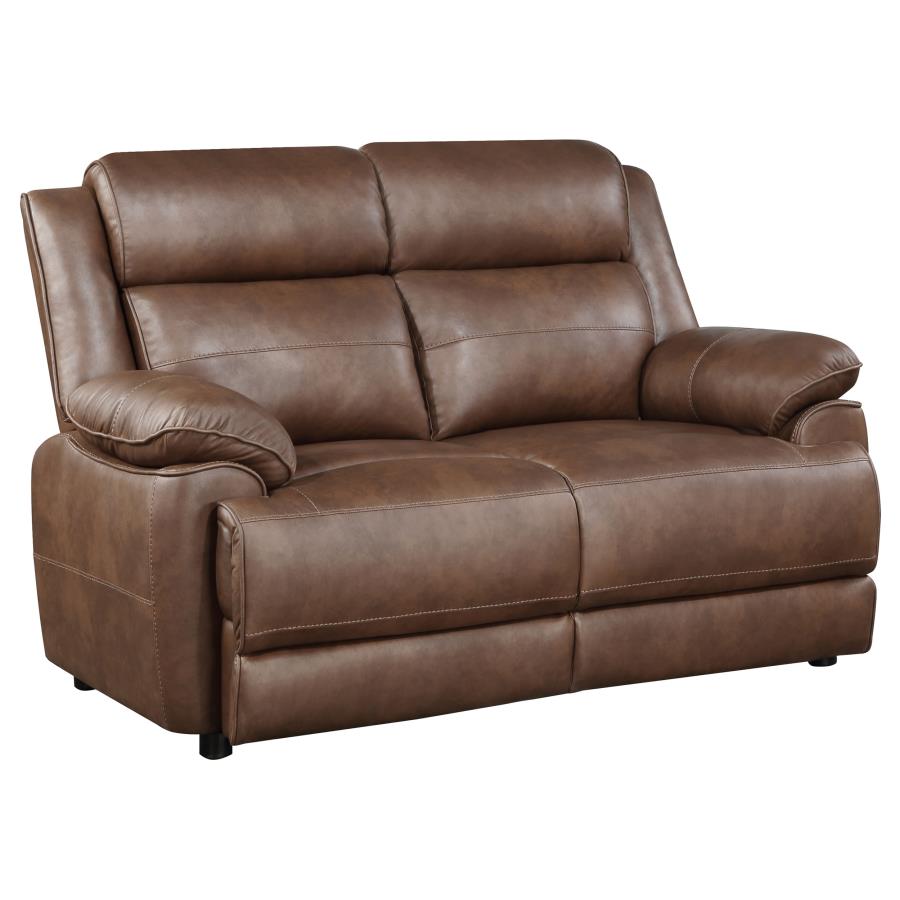 ELLINGTON UPHOLSTERED PADDED ARM LOVESEAT DARK BROWN