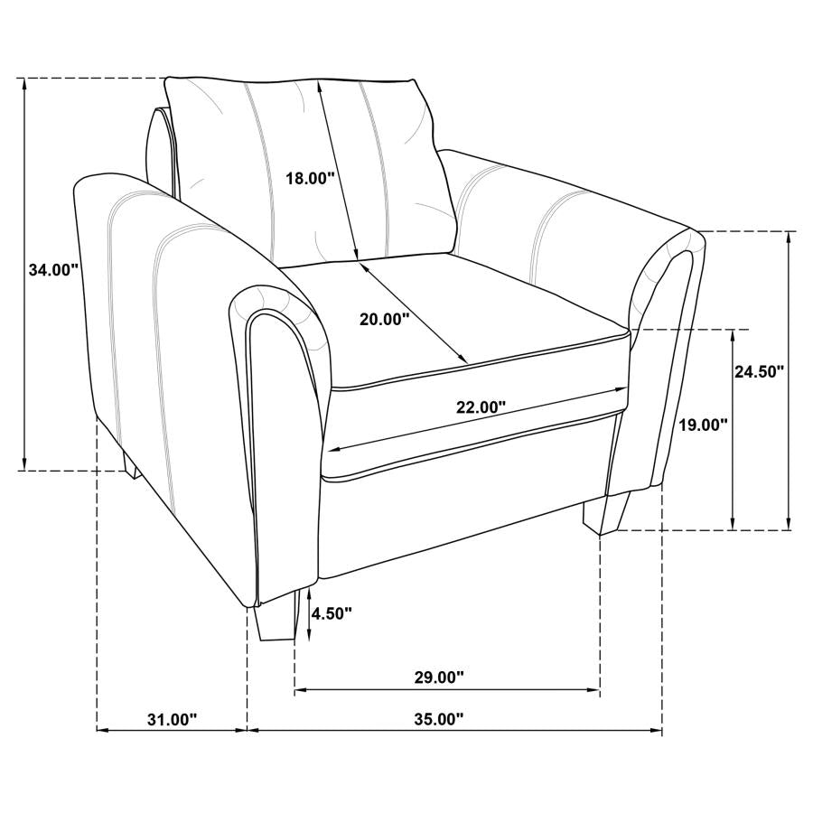 DAVIS 2-PIECE UPHOLSTERED ROLLED ARM SOFA CHAIR SET GREY - Closeout Deal