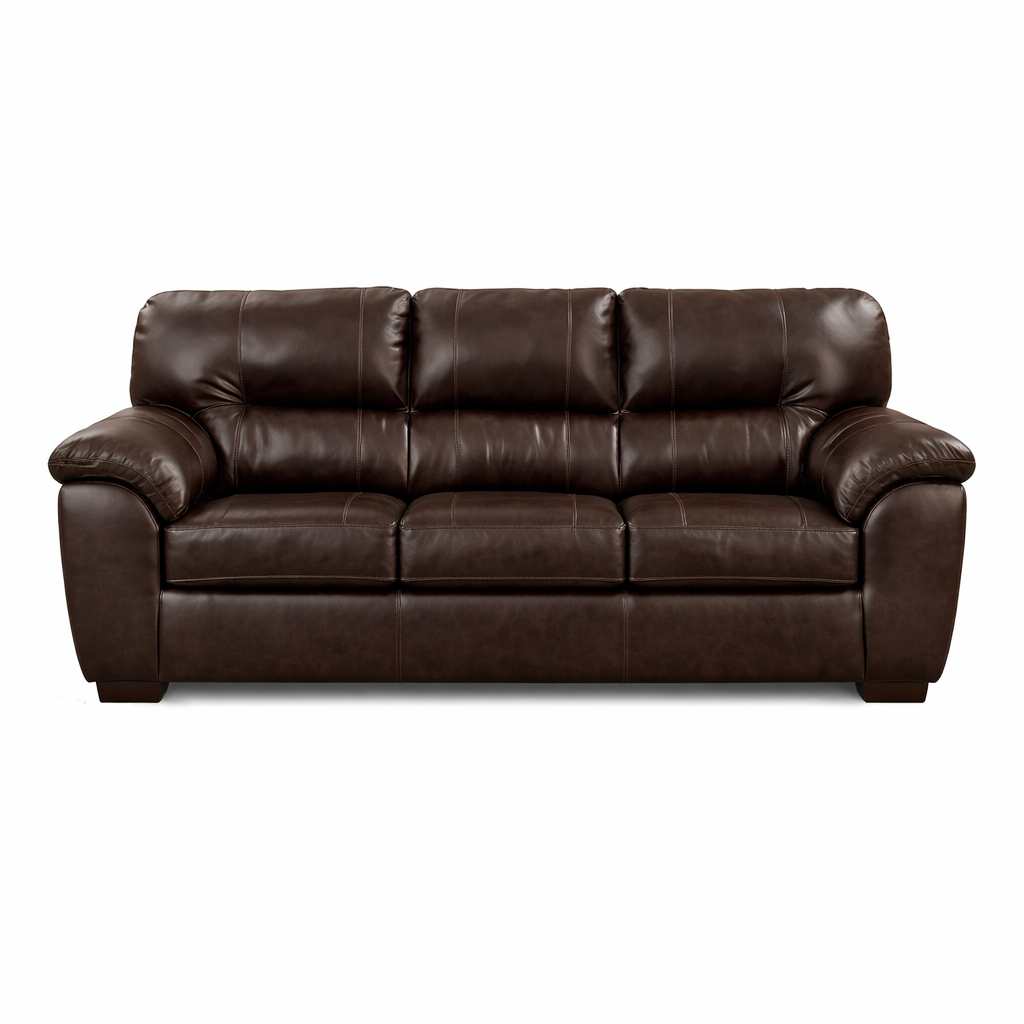 Austin Chocolate Pleather 4 Piece Living Room Set - Sofa, Loveseat, Chair & 1/2, Ottoman
