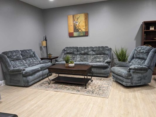 Sturdy Blue 3 Piece Reclining Living Room Set