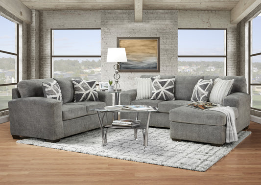 Posh Grey Sofa Chaise & Loveseat - Light Grey Fabric Living Room Set