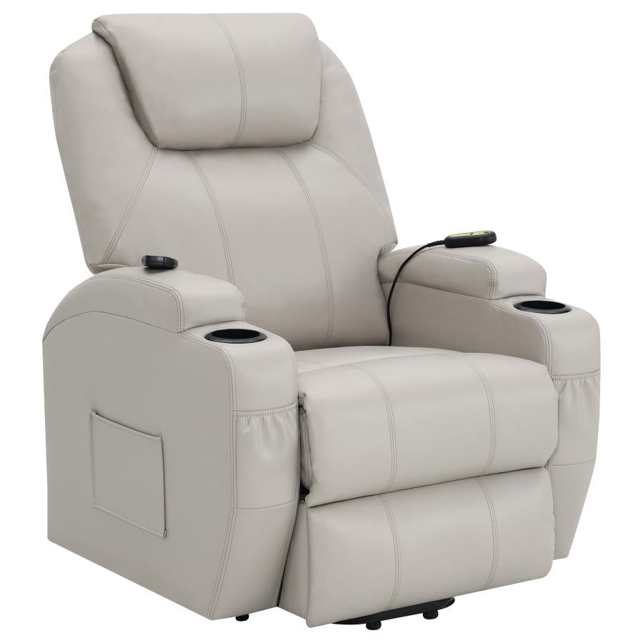 Sanger Champagne Upholstered Power Lift Massage Recliner