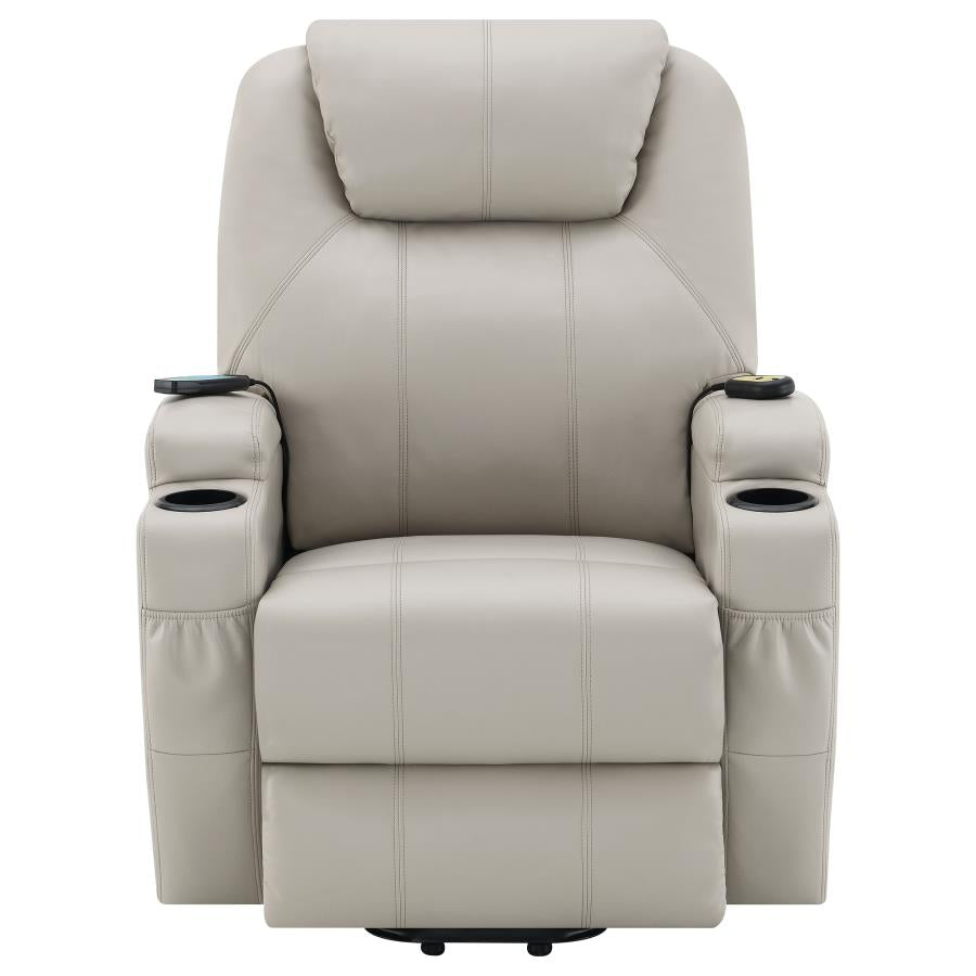 Sanger Champagne Upholstered Power Lift Massage Recliner