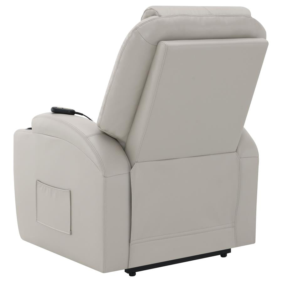 Sanger Champagne Upholstered Power Lift Massage Recliner