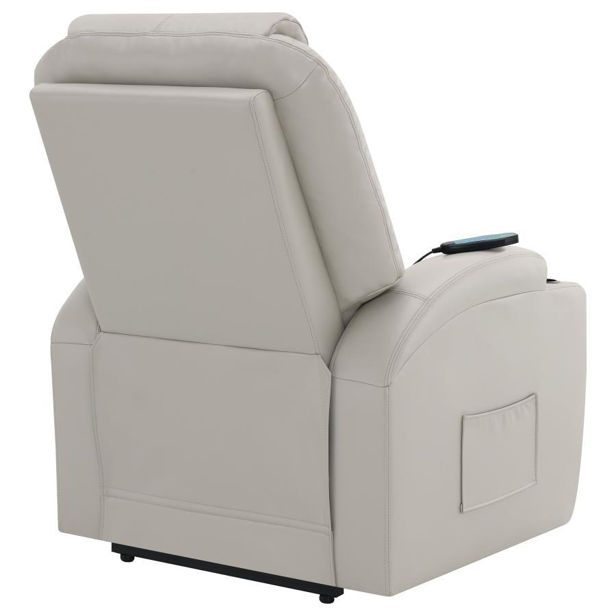 Sanger Champagne Upholstered Power Lift Massage Recliner