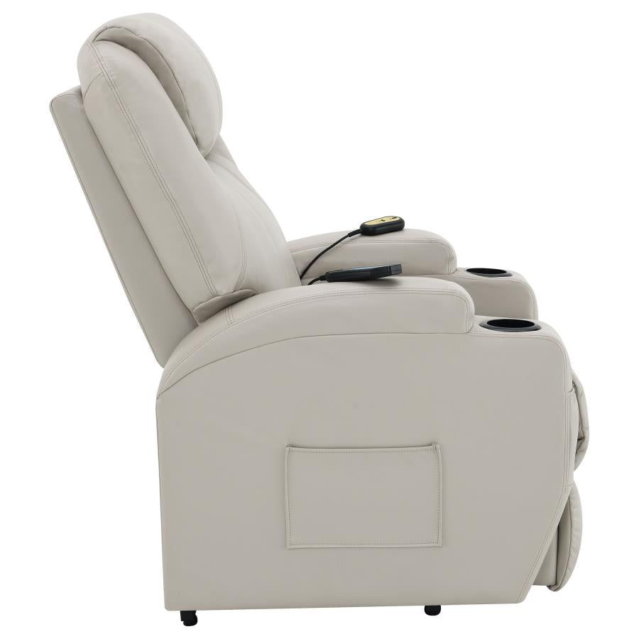 Sanger Champagne Upholstered Power Lift Massage Recliner