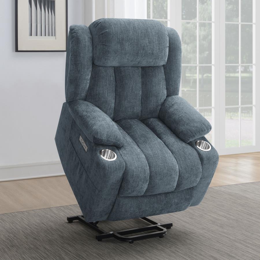 Houston Slate Blue Upholstered Power Lift Recliner