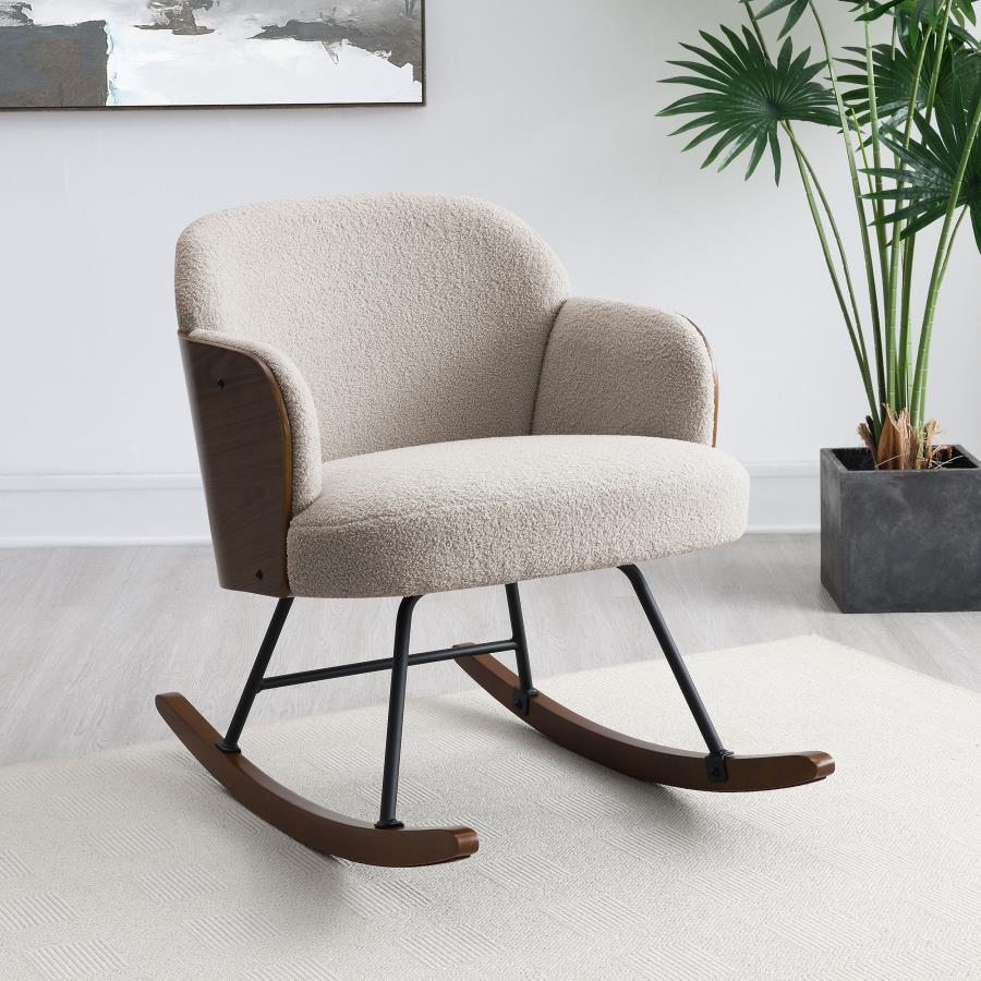 PAIGE BOUCLE UPHOLSTERED MID BACK ROCKING CHAIR BEIGE - Closeout Deal