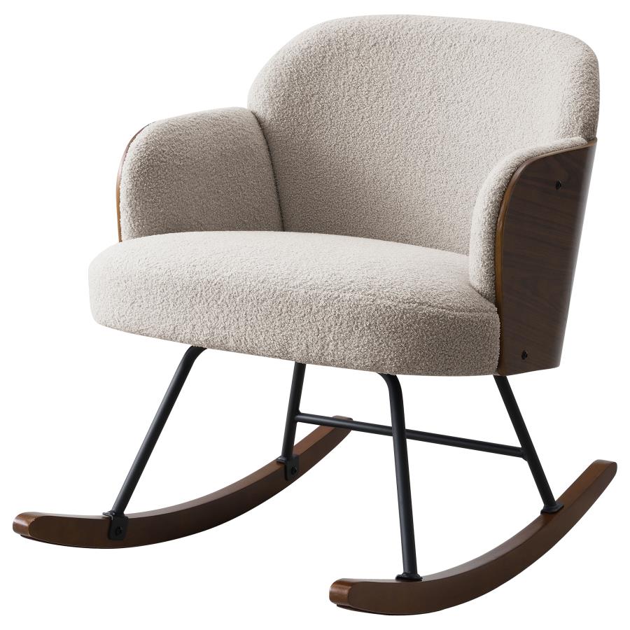 PAIGE BOUCLE UPHOLSTERED MID BACK ROCKING CHAIR BEIGE - Closeout Deal