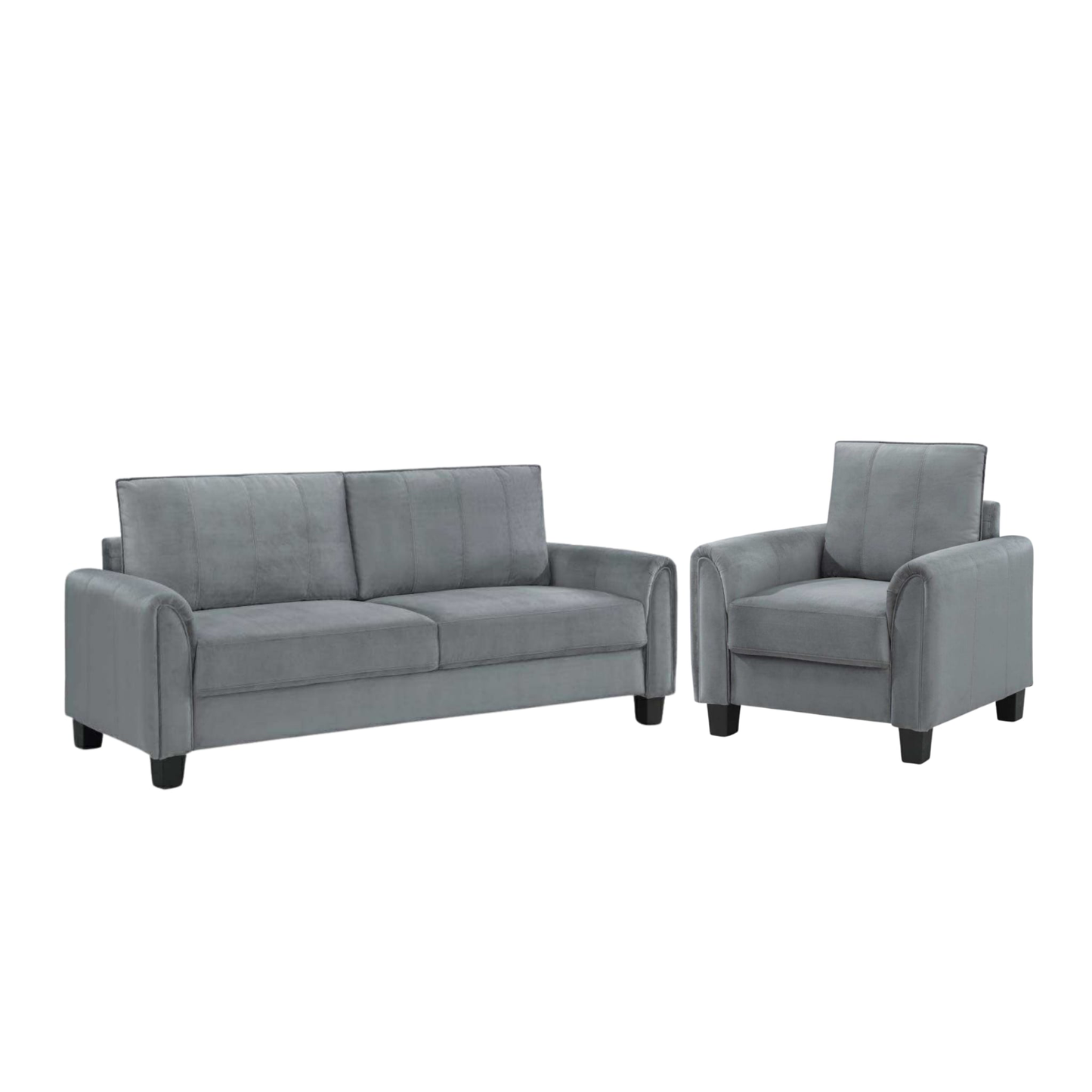DAVIS 2-PIECE UPHOLSTERED ROLLED ARM SOFA CHAIR SET GREY - Closeout Deal