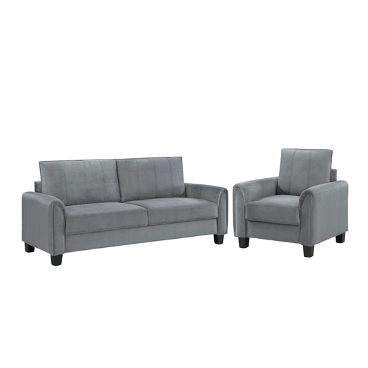 DAVIS 2-PIECE UPHOLSTERED ROLLED ARM SOFA CHAIR SET GREY - Closeout Deal