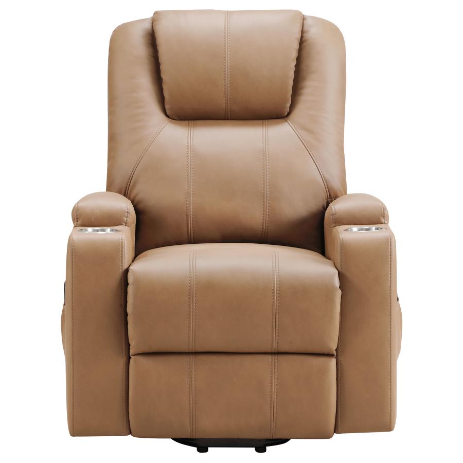 ARMSTRONG UPHOLSTERED POWER LIFT MASSAGE RECLINER CAMEL
