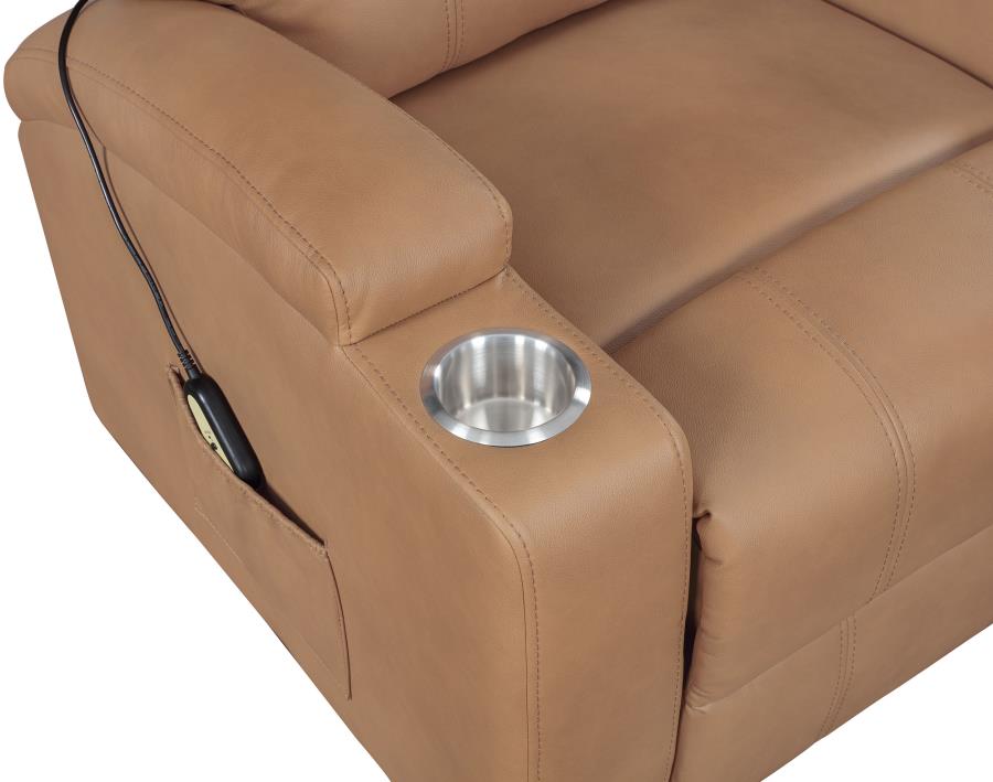 ARMSTRONG UPHOLSTERED POWER LIFT MASSAGE RECLINER CAMEL