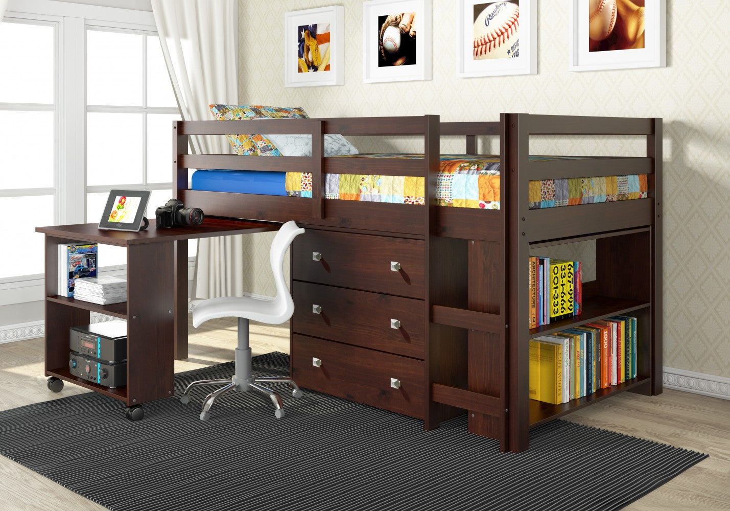 Kid's Sleep & Study Cappuccino Twin Loft Bed