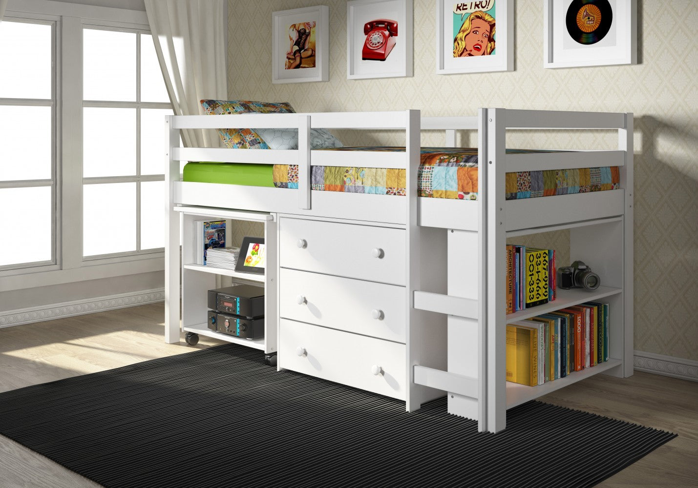 Kid's Sleep & Study White Twin Loft Bed