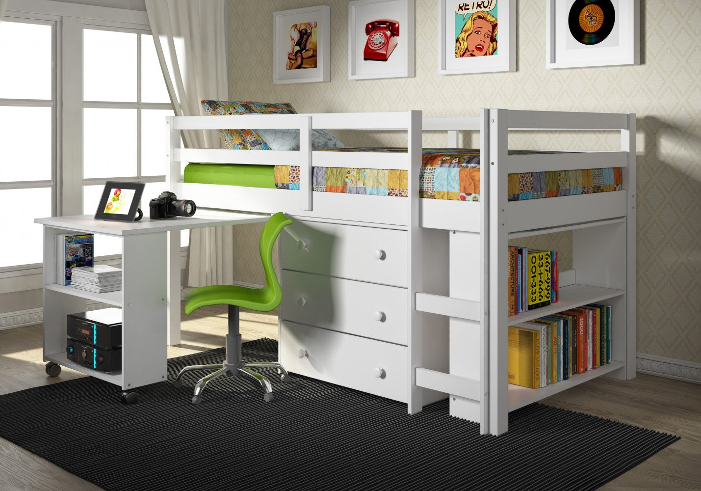 Kid's Sleep & Study White Twin Loft Bed