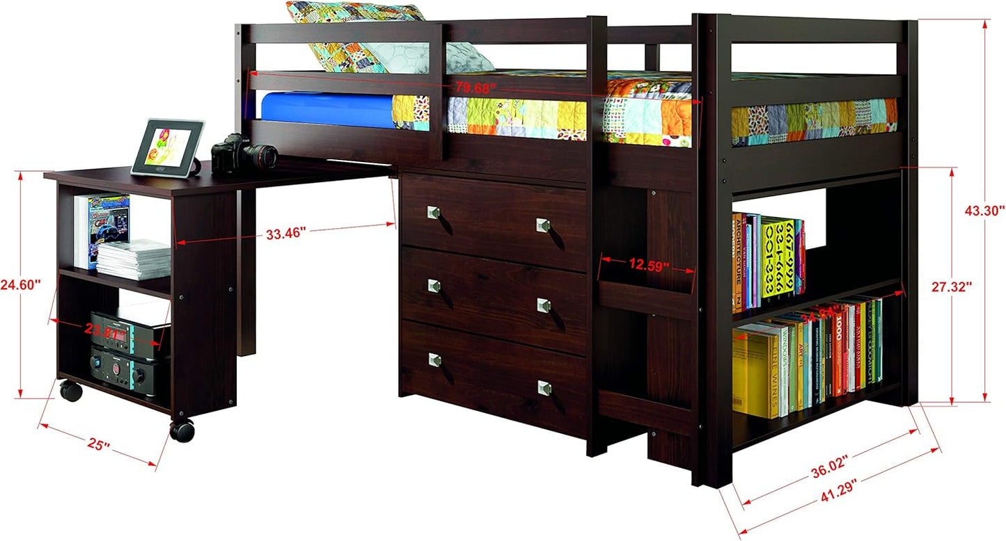 Kid's Sleep & Study Cappuccino Twin Loft Bed