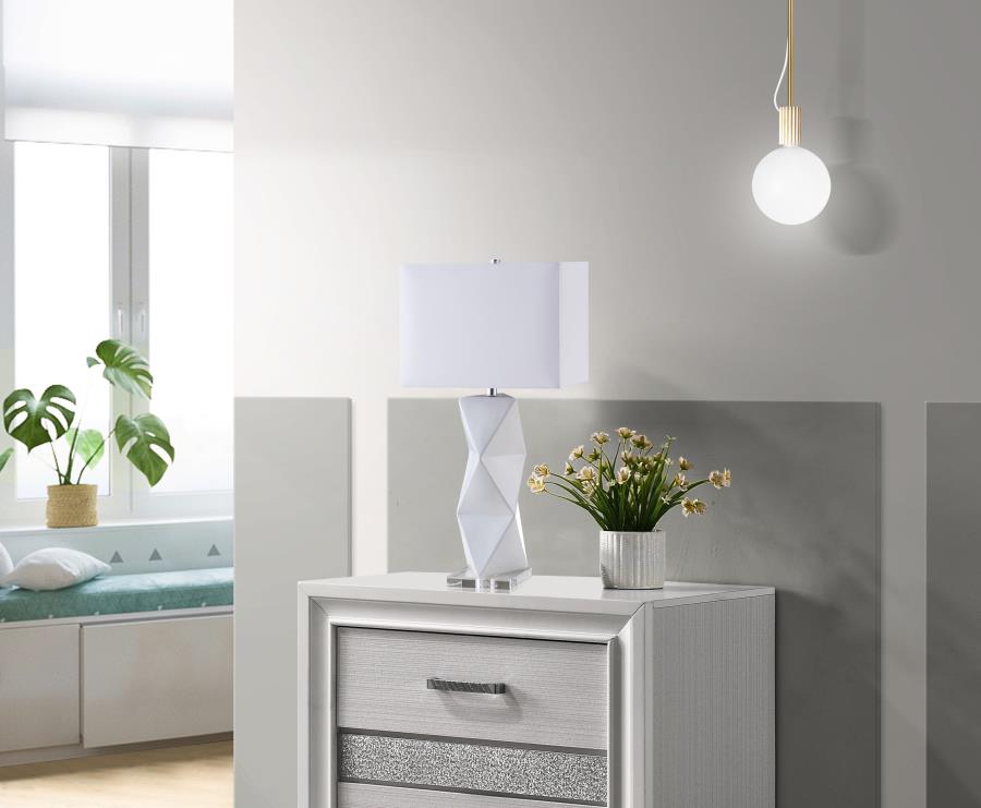 CAMIE 32-INCH RECTANGULAR SHADE GEOMETRIC TABLE LAMP WHITE - Closeout Deal