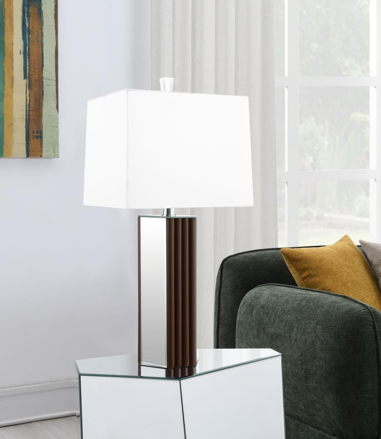 ELENA 30-INCH SQUARE TAPERED MIRRORED TABLE LAMP BROWN - Closeout Deal