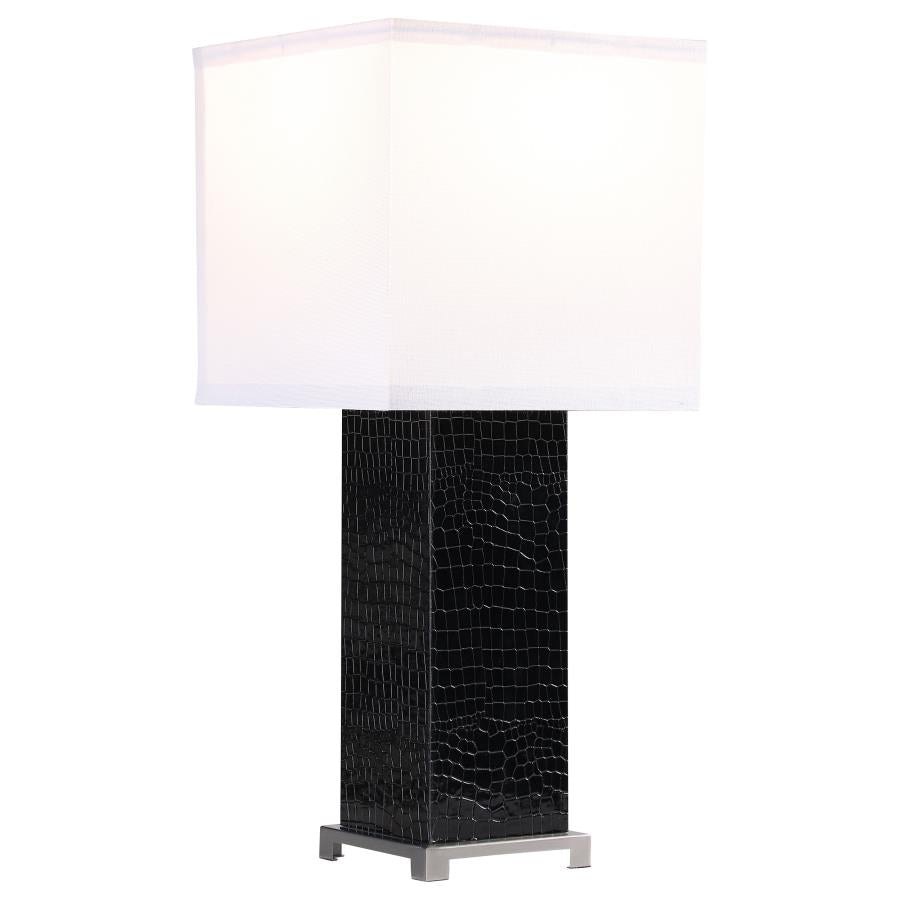 BRIDLE 25-INCH SQUARE SHADE FAUX CROCODILE TABLE LAMP BLACK - Closeout Deal